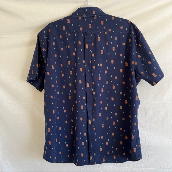 Ben Sherman The Original Stretch Fit Short Sleeve Button Up Blue Brown Shirt XL - Picture 2 of 11